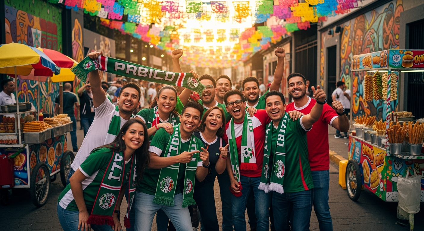 Football fans celebrating at the World Cup in Mexico
